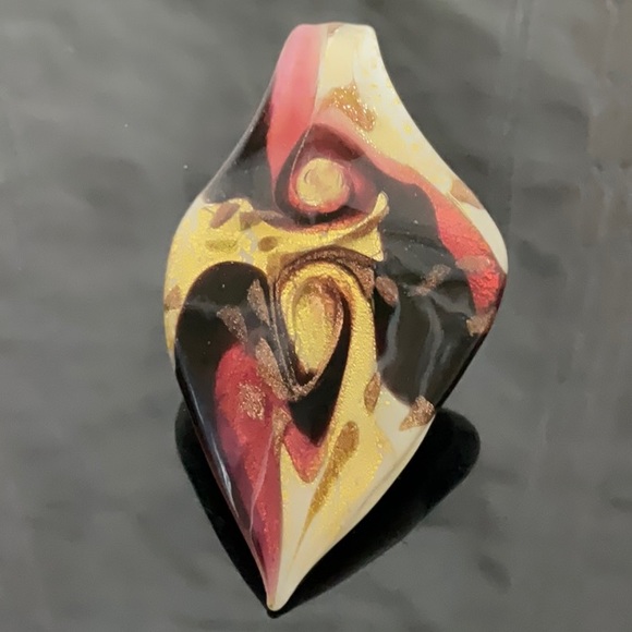 Vtg(1970)Silver&Black Necklace With Murano Glass Heart Shaped Pendant - Picture 3 of 6